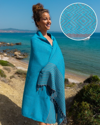 SAHARA Cotton Hammam Pool Towel – Sand Free & Compact – Turquoise - 180x100 cm