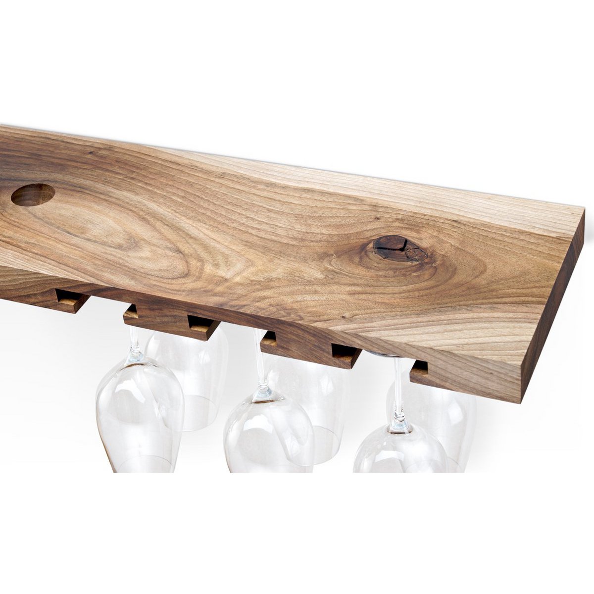 Tu Las™ Portabotellas de madera que incluye copas de vino y portacopas de champán - 94 x 22 x 4 cm - Portabotellas de vino flotante - Montaje en pared - Madera de nogal