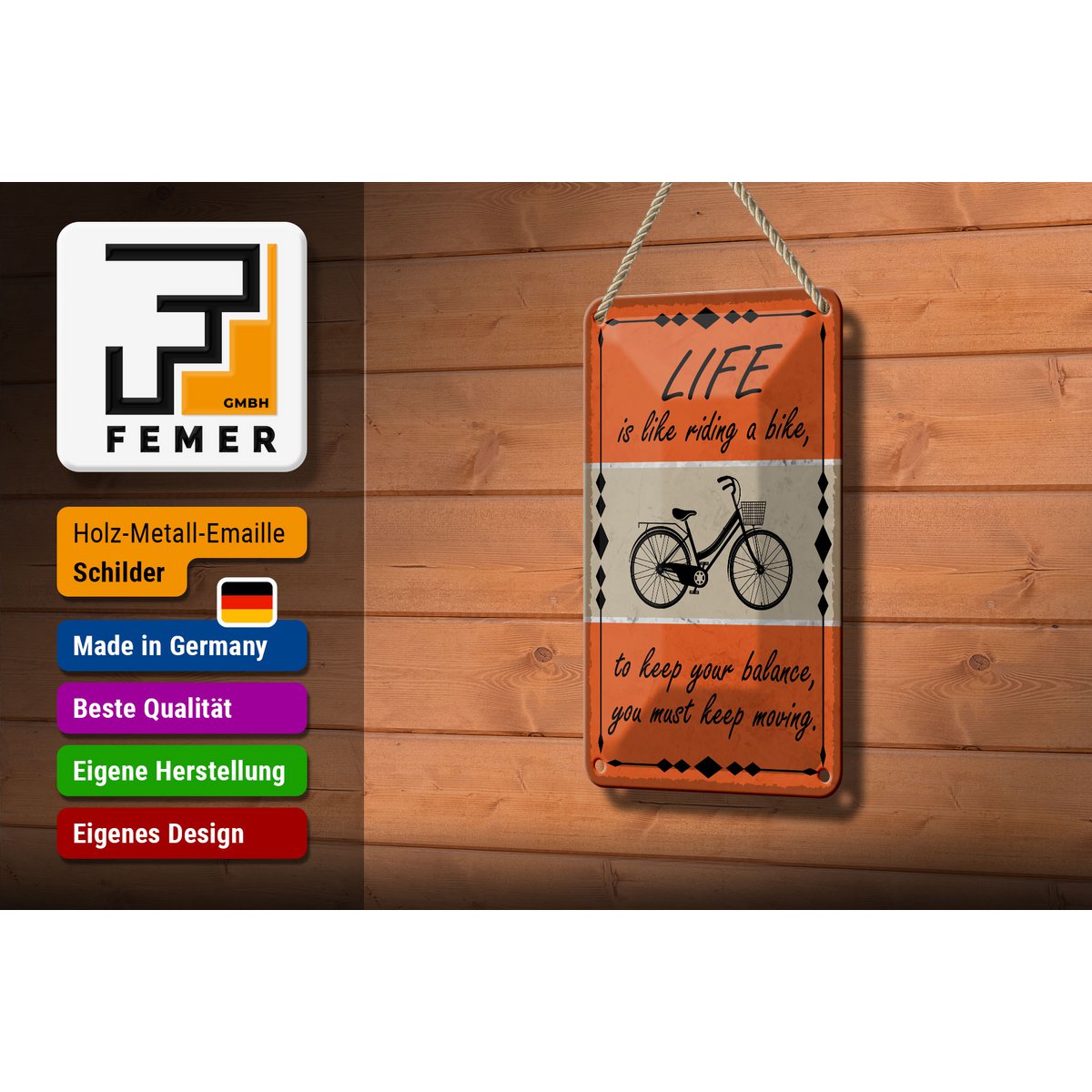 Tin sign saying 12x18cm Life is like riding a bike decoration