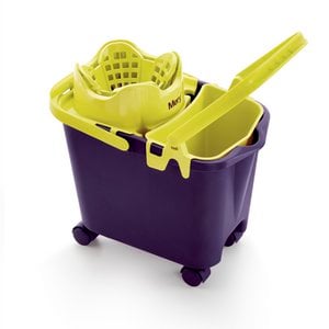 Cubo con ruedas + escurridor automático + mini cubo. 14 litros