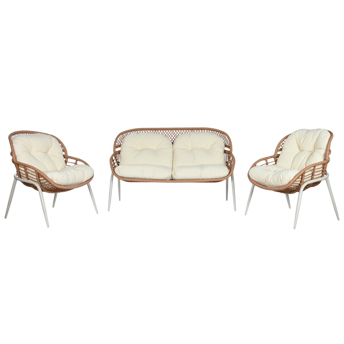 SOFA-SET 4 RATAN SINTETICO METALL 130X76X83 BEIGE MB212027