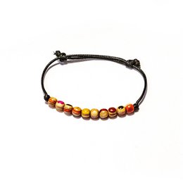 Bracciale con perline di legno di skateboard riciclati, multicolore, blu, verde, rosso, perline da 6 mm, regolabile, unisex