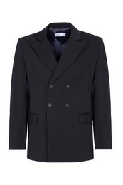 Double-breasted wool blazer in navy blue Made in Italy