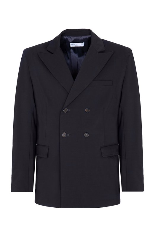 Double-breasted wool blazer in navy blue Made in Italy