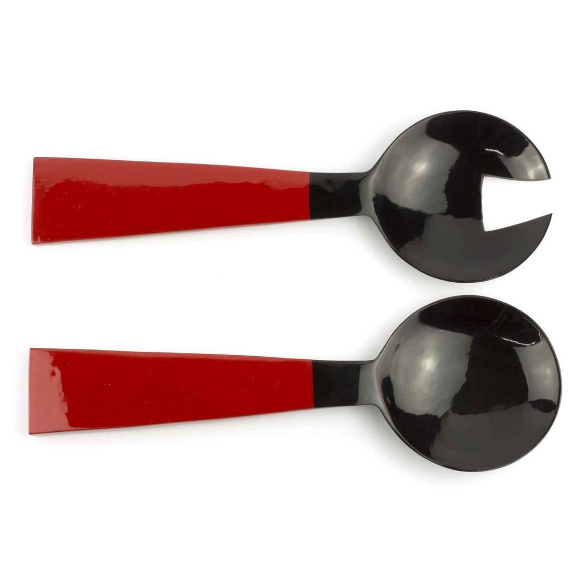 Large black horn cutlery with wooden red lacquered triangular handle