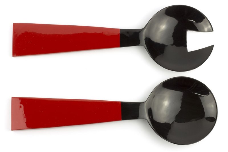 Large black horn cutlery with wooden red lacquered triangular handle