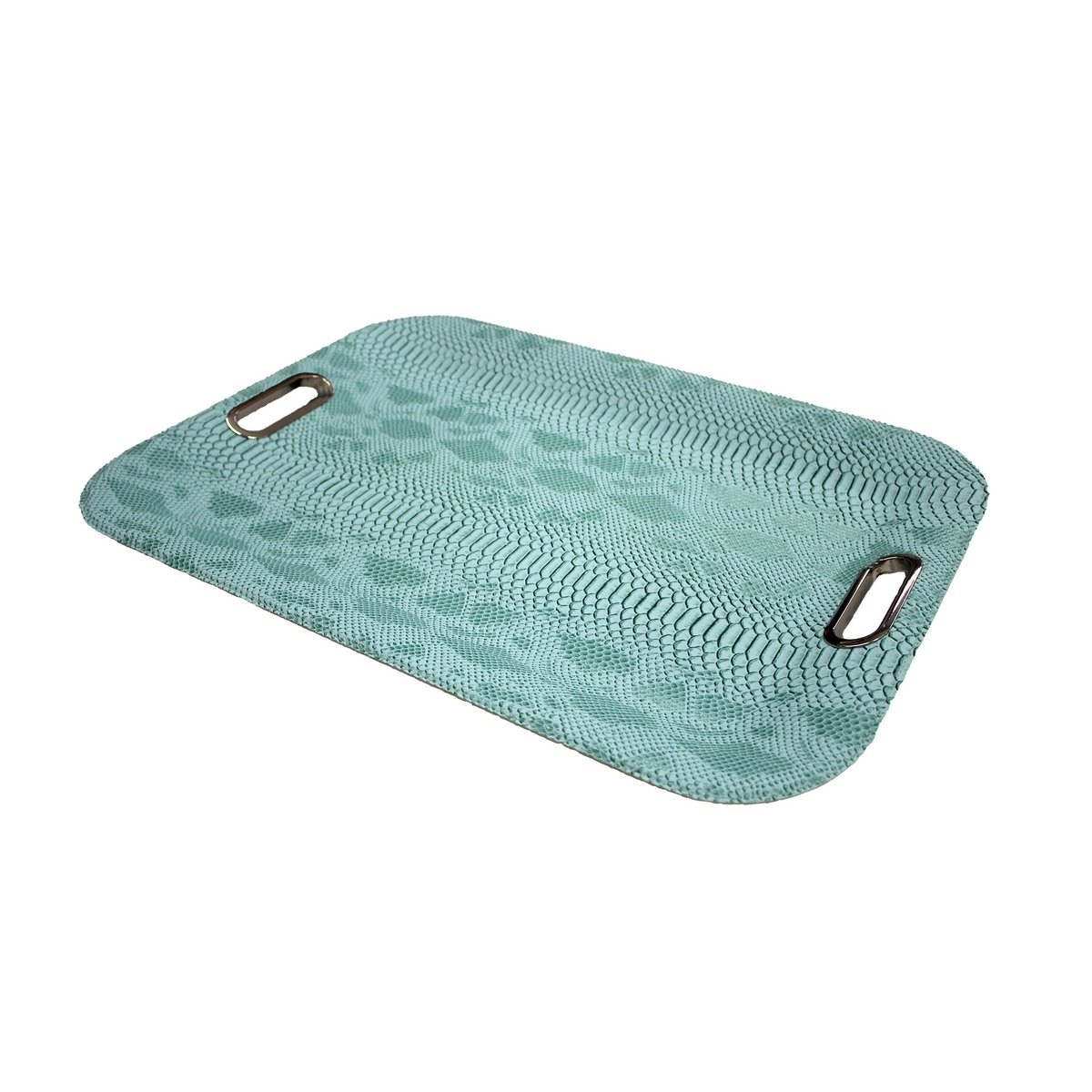 Tablet rechthoekig platte handvat reptiel turquoise synthetisch leer