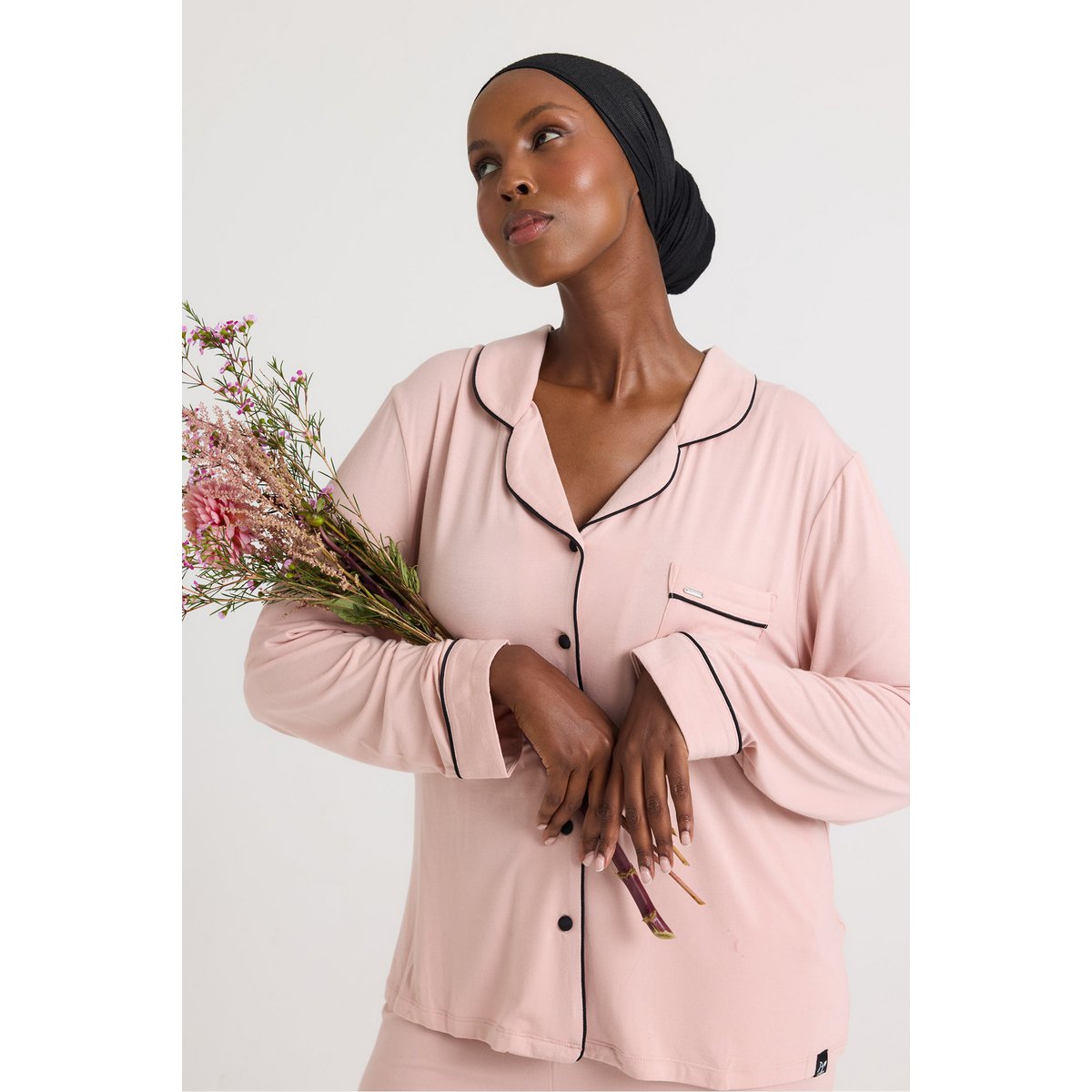 Set pigiama lungo in bambù rosa