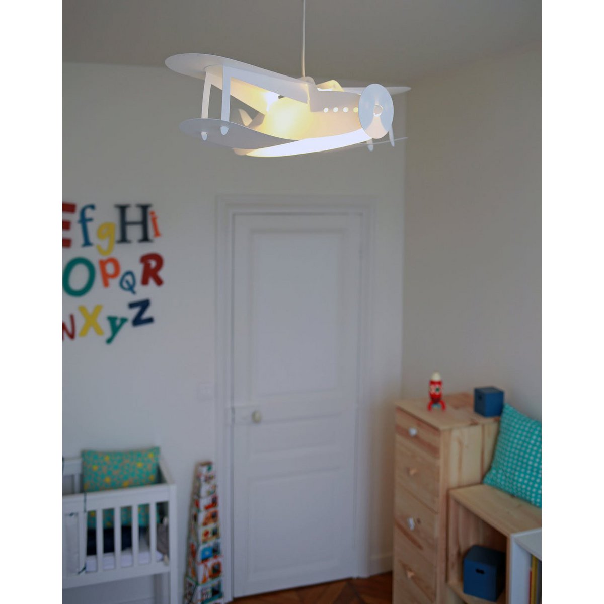 WITTE VLIEGTUIG KINDERHANGLAMP