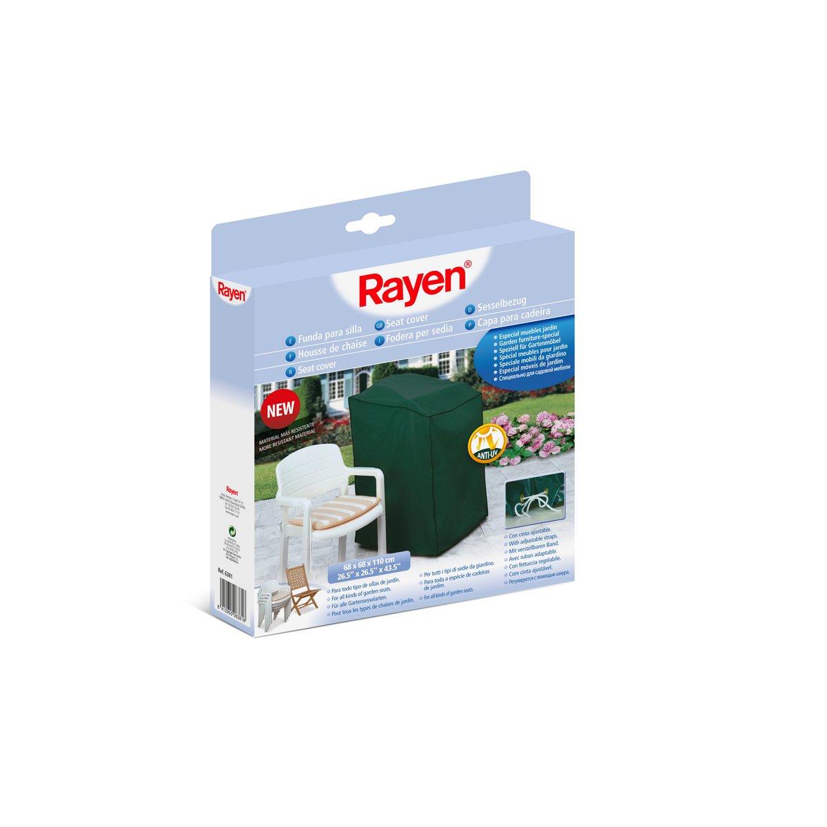 Rayén | Cubierta de mesa | Funda para silla de jardín | Anti-UV | Polietileno | Verde | Medidas: 68x68x110 cm
