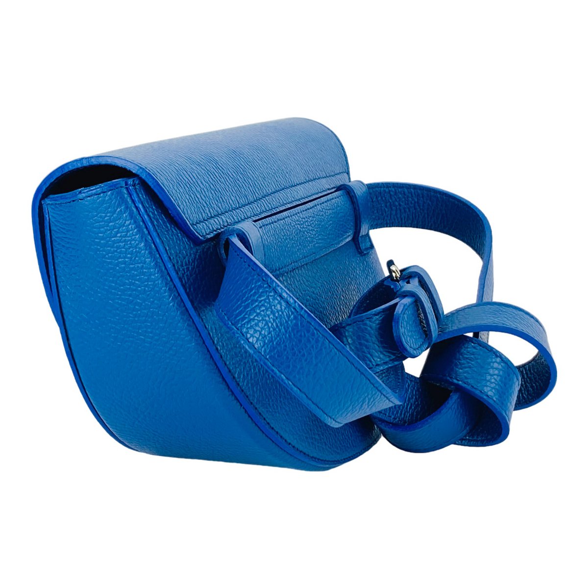 RB1027CH | Kvinders afrundet crossbody-taske i ægte læder Made in Italy. Aftagelig og justerbar skulderrem i læder. Poleret nikkeltilbehør - Kongeblå farve - Mål: 25 x 15 x 9 cm