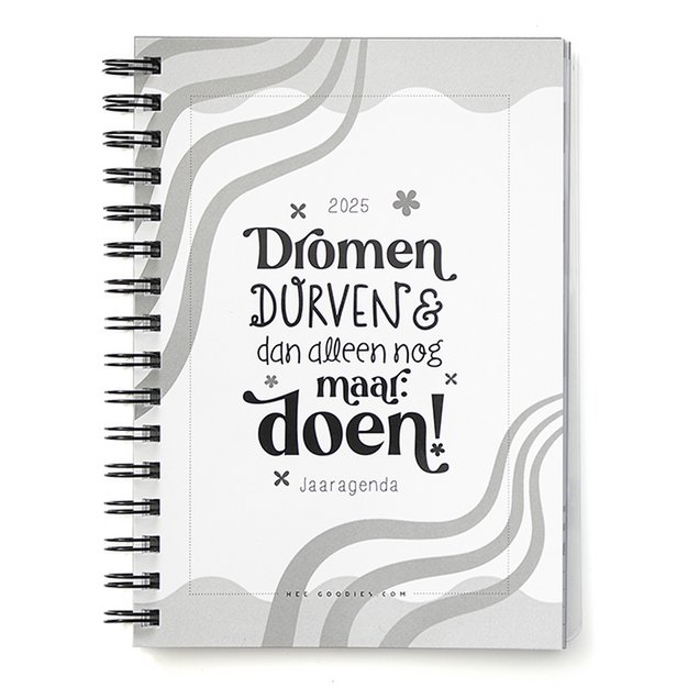 Annual diary 2025 A5 Black White // Goals diary with ring binder