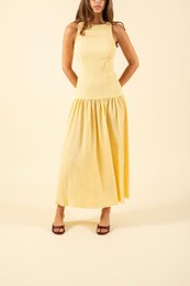  Yellow sleeveless long dress for kids, available in blue, pink, black, green. Maxi length with gathered waist detail.