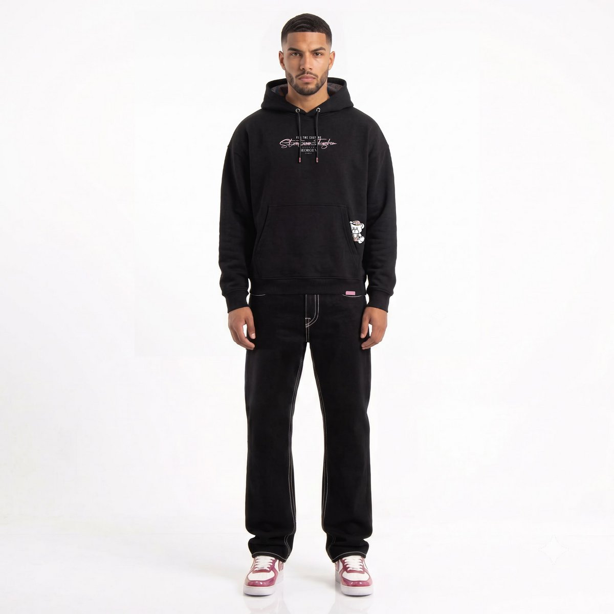 Kapuzenpullover mit Ourson Street-Print Schwarz