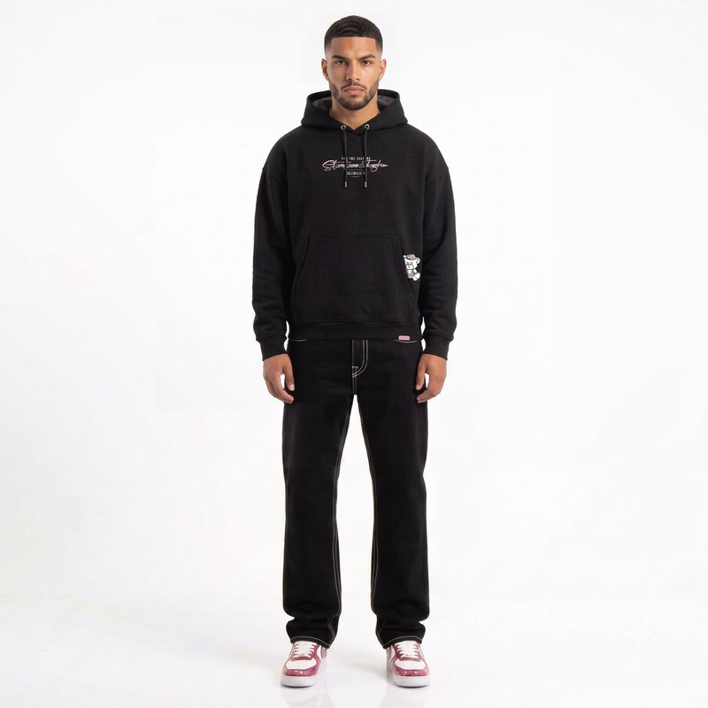 Kapuzenpullover mit Ourson Street-Print Schwarz