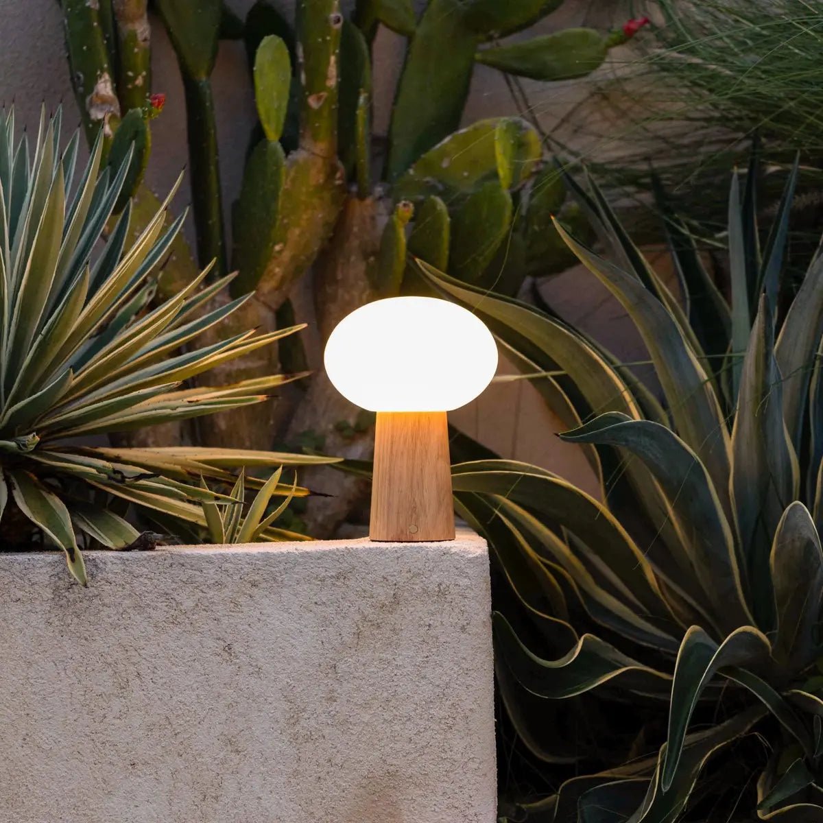 Max Hellbraune kabellose Tischlampe aus Holz