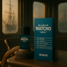 Blue Up Matcho men's eau de toilette, a fresh and virile oriental fragrance with iconic accents.