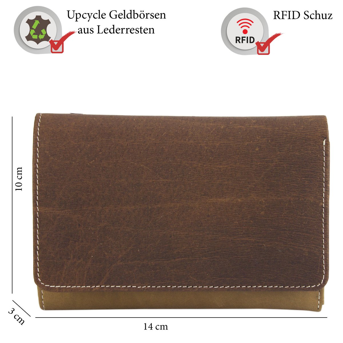 Sunsa damesportemonnee. Leren portemonnee. Portemonnee met RFID-bescherming. Portemonnee gemaakt van overgebleven leer. Grote portemonnee voor dames met veel vakjes voor creditcards - portemonnee voor dames, cadeau-idee