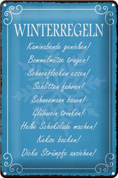 Cartel de chapa que dice 20x30cm Regla de invierno noches de chimenea vino caliente