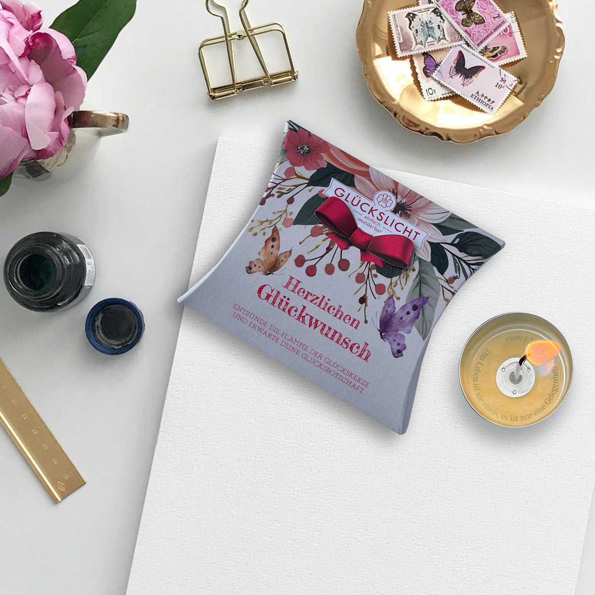 Lumière porte-bonheur / Dans le coffret cadeau avec un nœud découpé 🎀 / Chaleureusement / Félicitations / VE 15