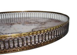 Signature tray oval antique world map edge grid gold