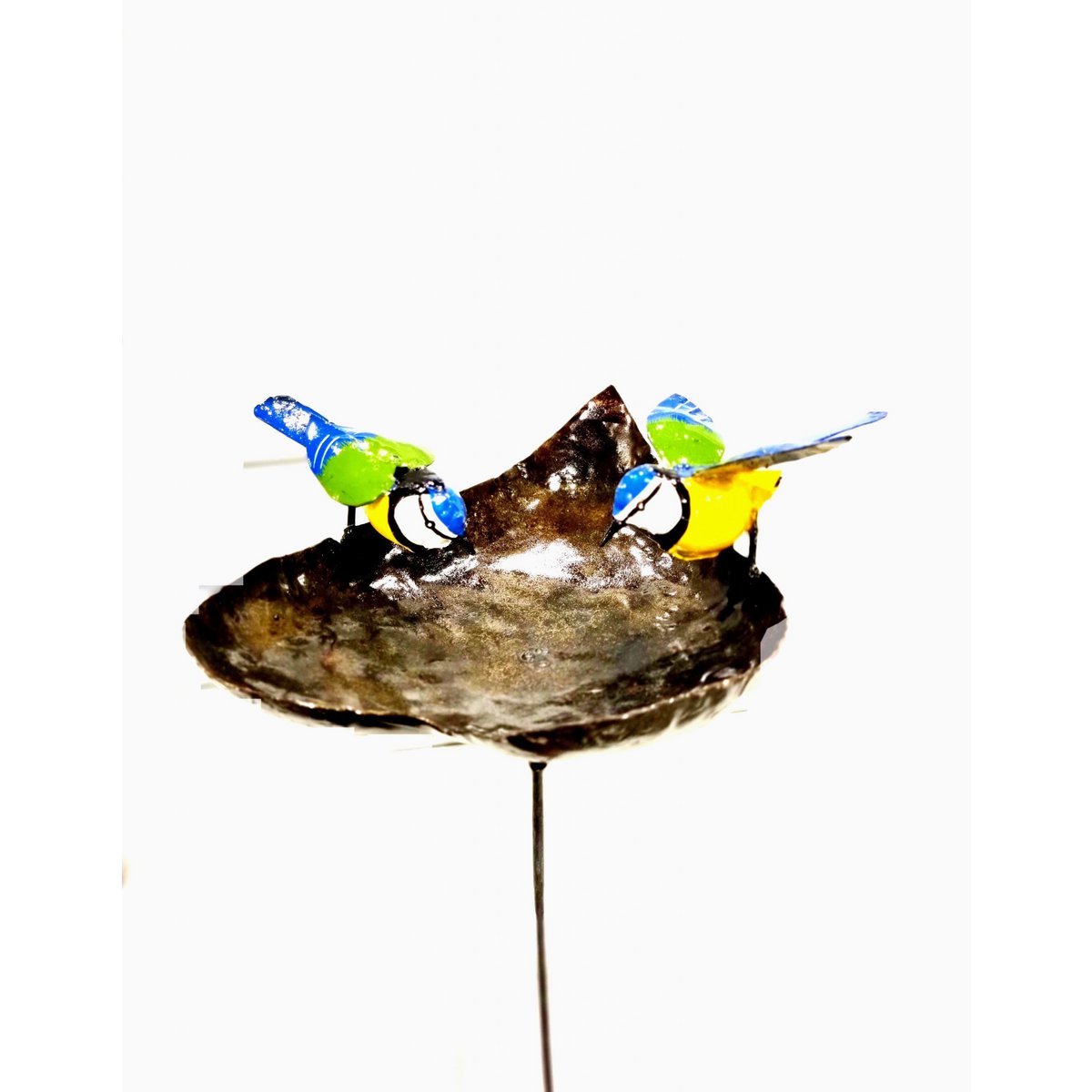METAL BLUE TIT HEART BOWL ON STICK