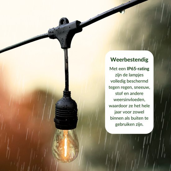10 meter lysledning med 10 pæreformede LED-lamper + 2 meter tilslutningskabel