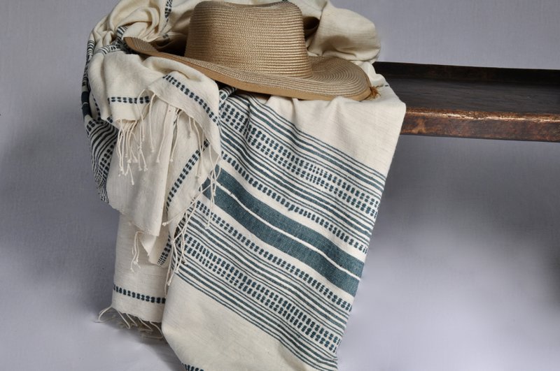 Kast - Genale Beach Sheet elfenben/blågrøn - Håndlavet kopi