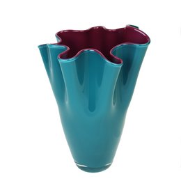 Vase glas bølget tofarvet turkis lilla glas vase bord vase 30 cm