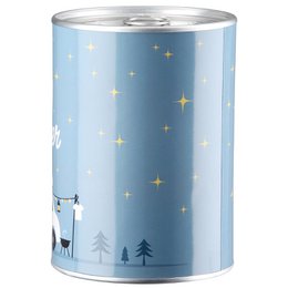 Spardose, zylindrisch, "Camperglück", Spruch, Wohnmobilmotiv, Metall, blau, VE 18, H. 12 cm, D. 8.5 cm