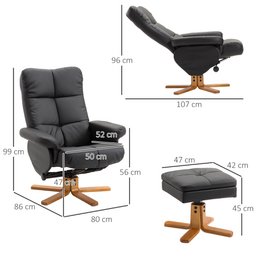 Relaxation chair with stool, 360° rotating TV chair with reclining function, reading chair for bedroom, living room, faux leather, brown