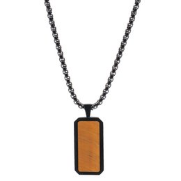 Collar de acero inoxidable negro para hombres con colgante de tigre rectangular