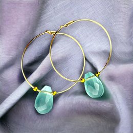 Goldfill gemstone chalcedony drop hoop earrings - gemstone jewelry - VINOHR-25