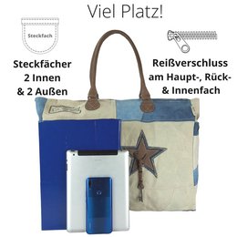 Sunsa vintage weekendtas. XXL badtas/sporttas shopper Handtas gemaakt van gerecyclede jeans & canvas. Duurzame schoudertas