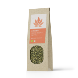 Organic hemp tea with natural ingredients for a balanced and soothing beverage. Contains hemp leaves, lemon balm, and other herbal extracts.