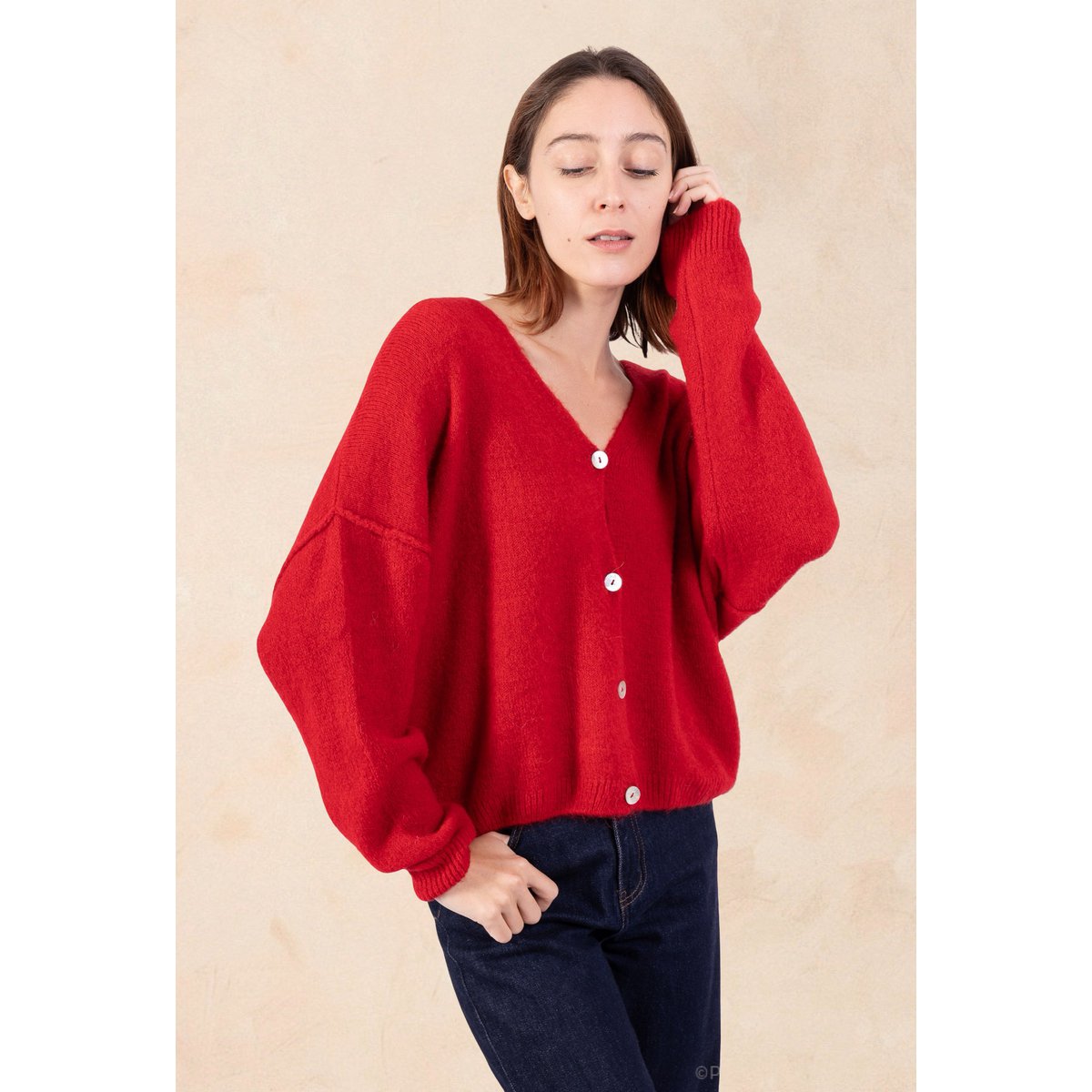 Cardigan Femme - Qualité Premium – Col V Profond en Maille Douce avec Boutons- ALPAGA/ LAINE - 23050
