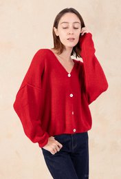 Dame cardigan - Premium kvalitet - Blød strik dyb V-hals med knapper - ALPACA/ULD - 23050