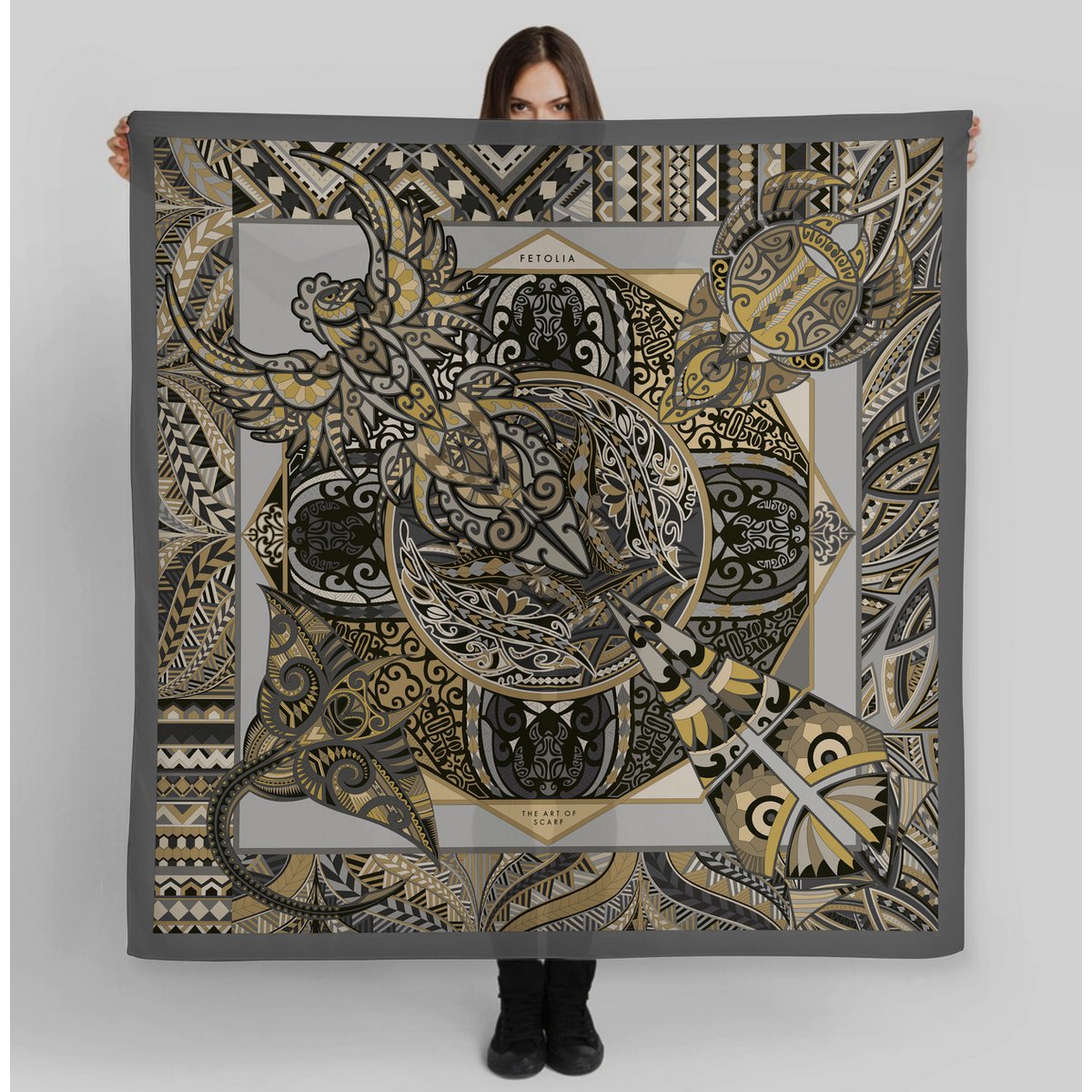 Power of Life - Gris 90*90 cm - Sarga 100% Seda
