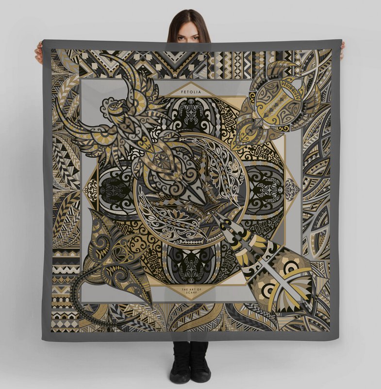 Power of Life - Grey 90*90 cm - 100% Silk Twill