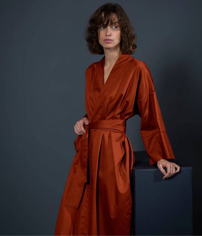 Satin kimono badekåbe Solid Terracotta