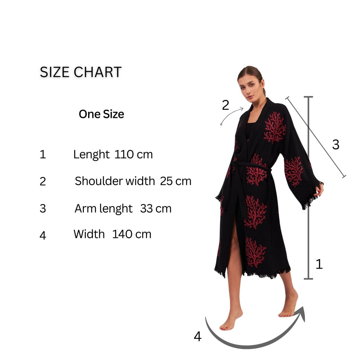 Kimono Largo Coral-Negro