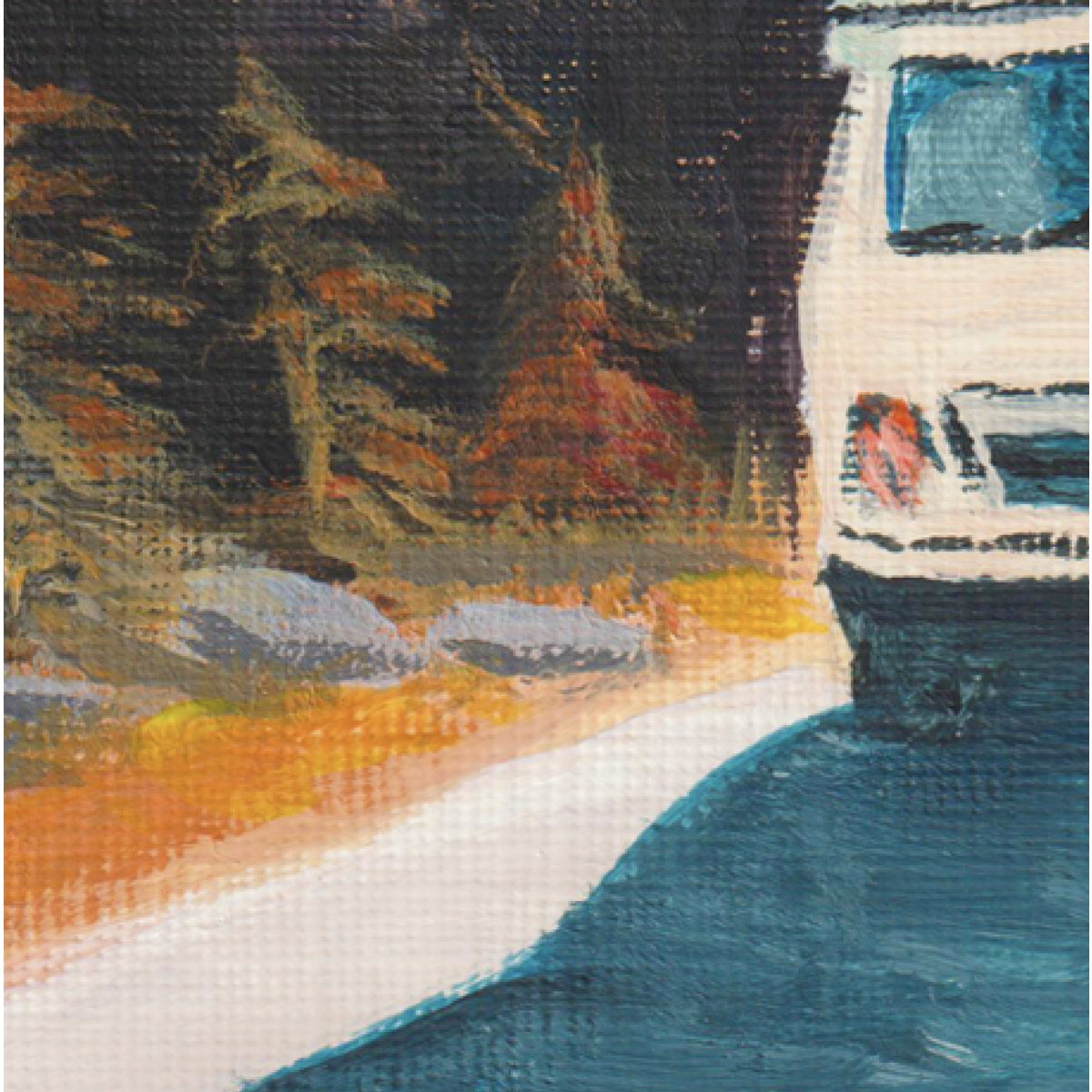 Roadtrip – A5-Kunstplakat eines Original-Acrylgemäldes mit Wohnmobil und Bergen