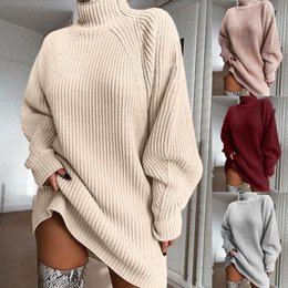 Solider Rollkragen-Langpullover Winter warmes Damen-Pulloverkleid