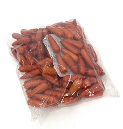 Red-orange small carrot picks, artificial decorative vegetables, 3cm size, bulk pack of 100 units.