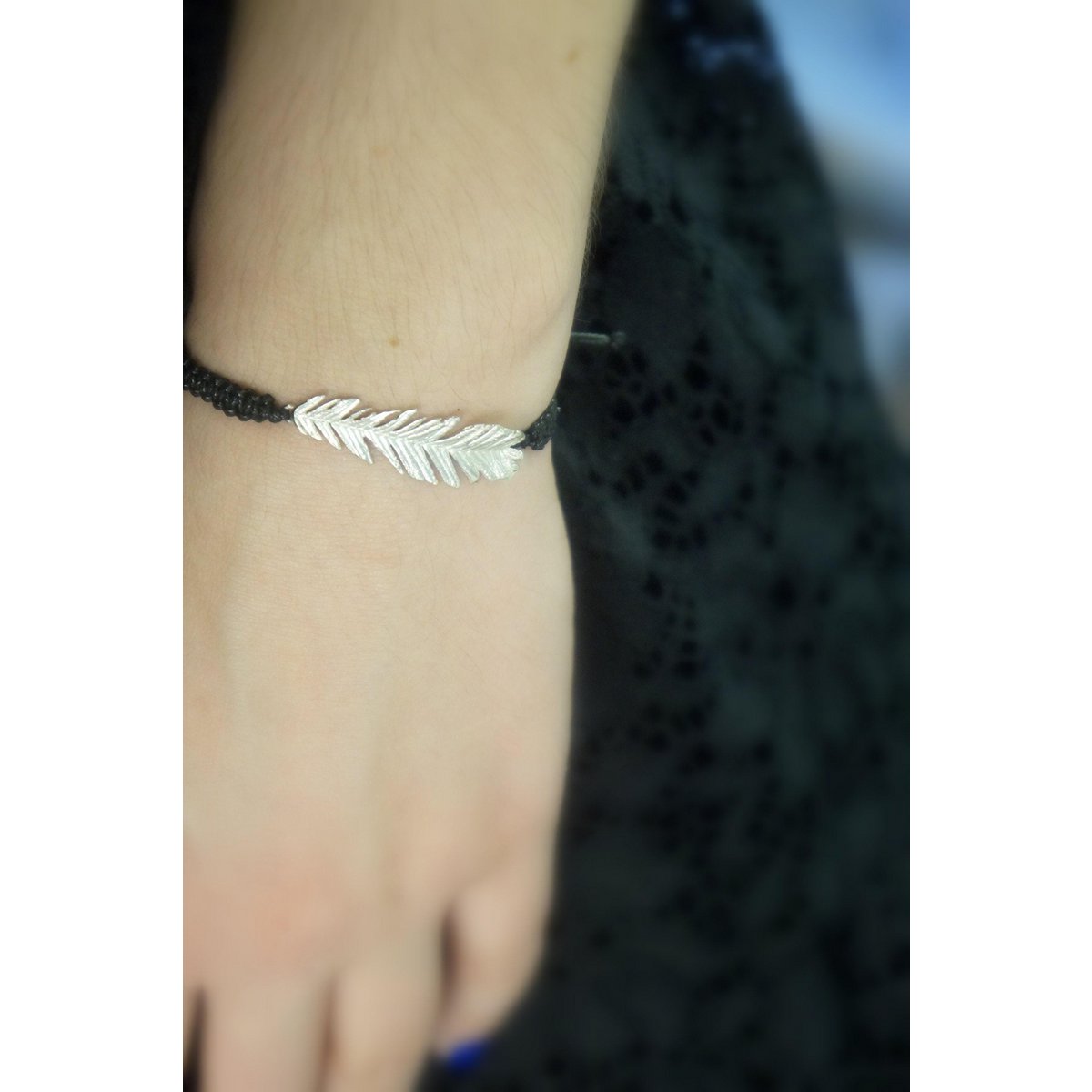 Acacia Leaf Bracelet: Adjustable Cord, Natural Botanical Jewelry