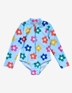 Children's swimsuit long-sleeved with rainbow flower printing, UV protection UPF 50+