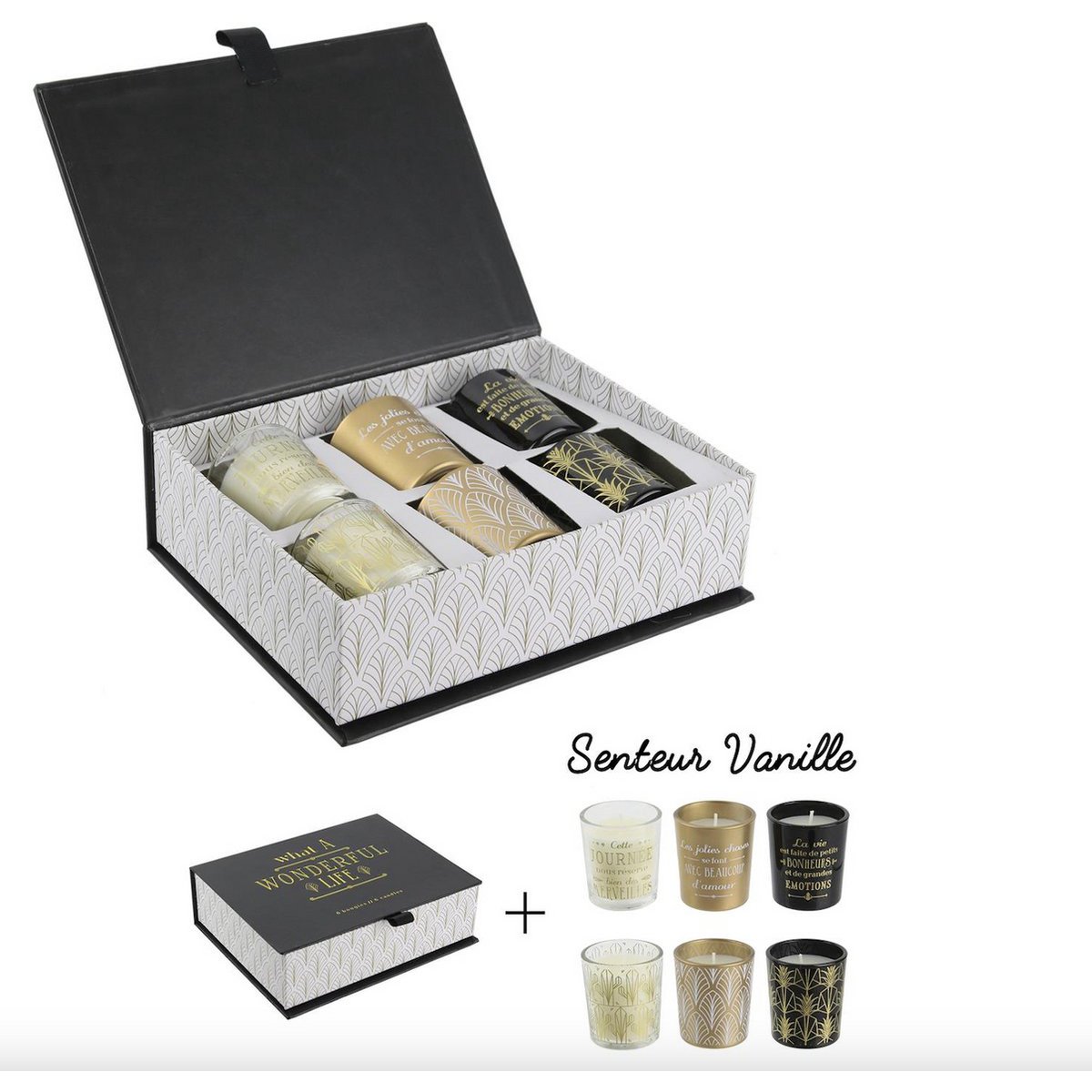 Cadeaubox met 6 Geurkaarsen - Luxe Kaarsen set voor Ontspanning en Sfeer - Luxe Zwarte Geurkaarsen Cadeauset - Zes-delige Kaarsenset - Geschenkset - Cadeau Geschenk - Cadeaupakket - Zwart