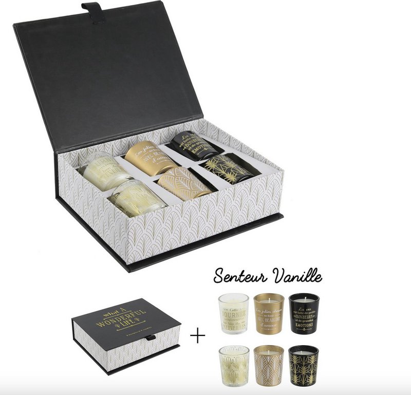 Cadeaubox met 6 Geurkaarsen - Luxe Kaarsen set voor Ontspanning en Sfeer - Luxe Zwarte Geurkaarsen Cadeauset - Zes-delige Kaarsenset - Geschenkset - Cadeau Geschenk - Cadeaupakket - Zwart