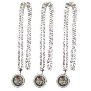 Set of 3 glass medallion necklace with pendant charms in white round rham design including fillings