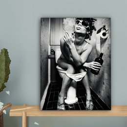 Canvas Painting - Wall Decoration Woman - Vintage - Curles - Toilet - Cigarette - Wall Decoration Living Room - Bedroom Decoration - Room Accessories - Canvas Paintings